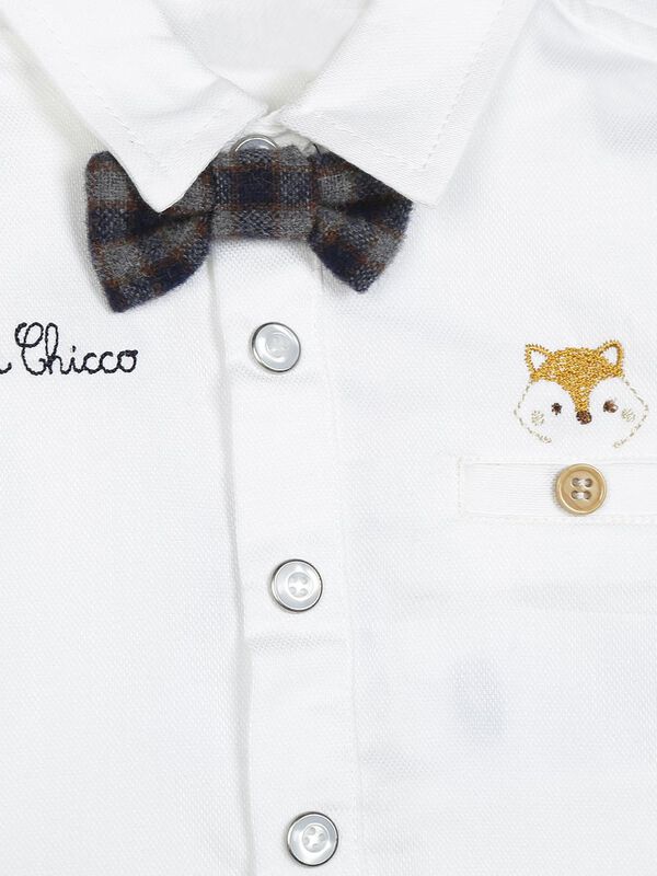 Long Sleeve Oxford Shirt - White With Bow image number null